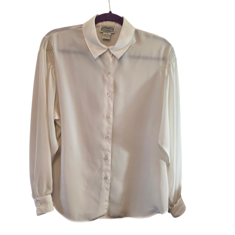 THE VILLAGER VINTAGE IVORY BLOUSE SIZE 12 SMOCK SLEEVE CLASSIC